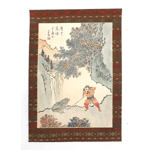 767 - Attributed to Puru - Journey to the West, the monkey king fight with giant toad monster, Chinese ink... 