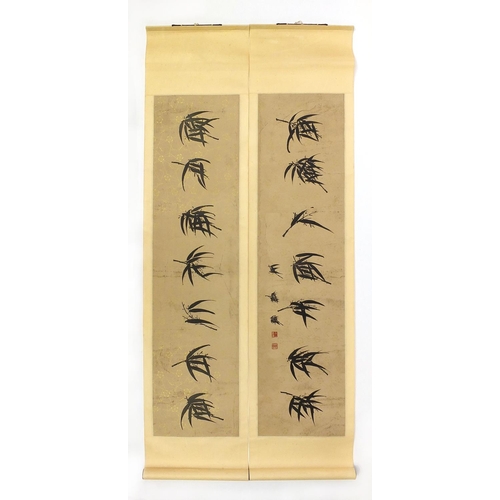 386 - Attributed to Wang Jiamo - Bamboo grove, pair of Chinese ink on paper wall hanging scrolls, each 131... 