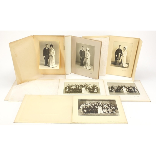 1903 - Six Japanese black and white social history photographs, each mounted, the largest overall 30cm x 22... 