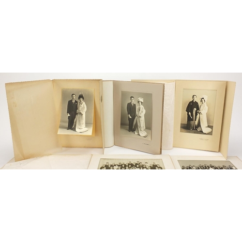 1903 - Six Japanese black and white social history photographs, each mounted, the largest overall 30cm x 22... 