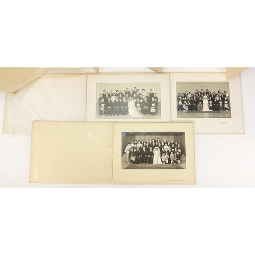 1903 - Six Japanese black and white social history photographs, each mounted, the largest overall 30cm x 22... 