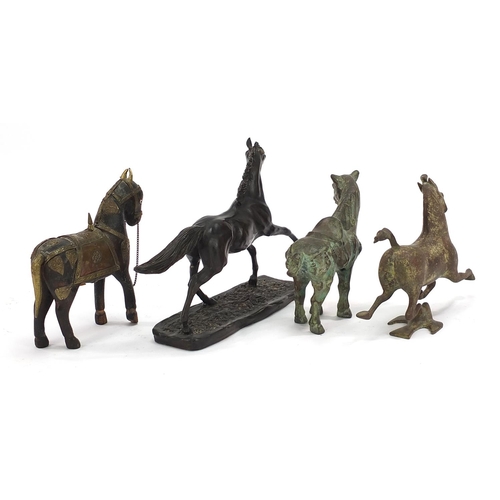 1902 - Four model horses including two Chinese archaic style examples, the largest 22cm in length