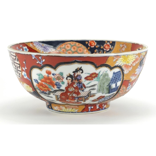 1865 - Chinese porcelain bowl hand painted with figures and flowers, 26cm in diameter