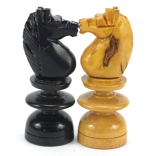 930 - Box with ebonised Chessman chess set with case, the largest pieces each 10cm high