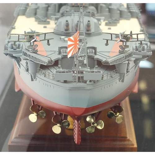 1765 - Large scratch built model of the IJN Battleship Yamato housed in a Perspex display case, the case 13... 