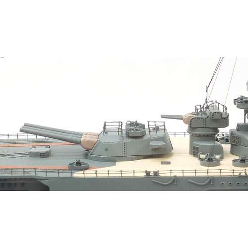 1765 - Large scratch built model of the IJN Battleship Yamato housed in a Perspex display case, the case 13... 