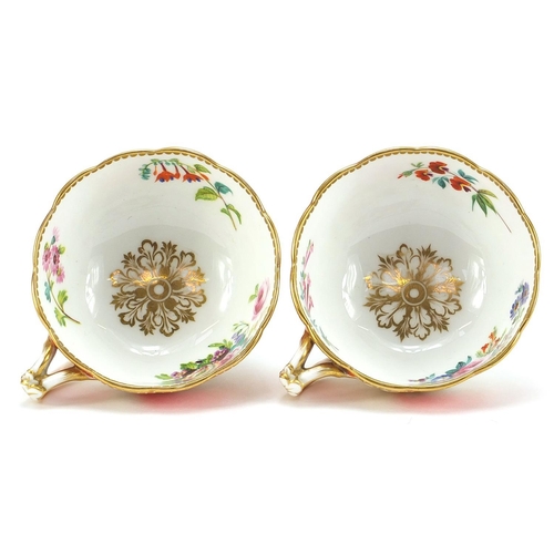 407 - Pair of 19th century porcelain cups and saucers finely hand painted with flowers, numbered 1743, eac... 