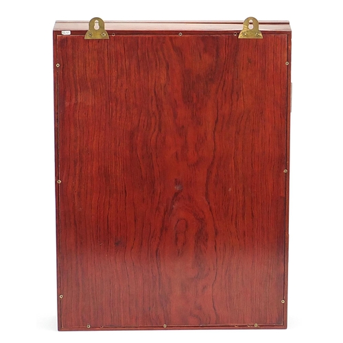 1931 - Mahogany glazed wall hanging display case with three adjustable glass shelves, 51cm H x 38cm W x 8cm... 