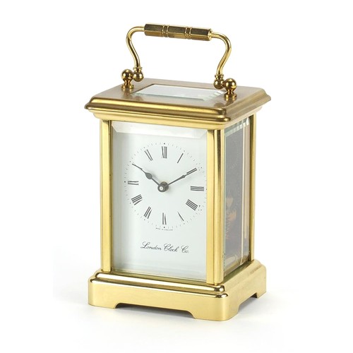 81 - London Clock Co, brass cased carriage clock with Roman numerals, 11cm high