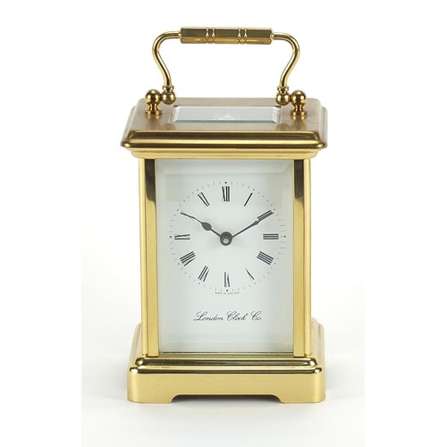 81 - London Clock Co, brass cased carriage clock with Roman numerals, 11cm high