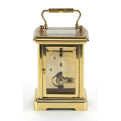 81 - London Clock Co, brass cased carriage clock with Roman numerals, 11cm high