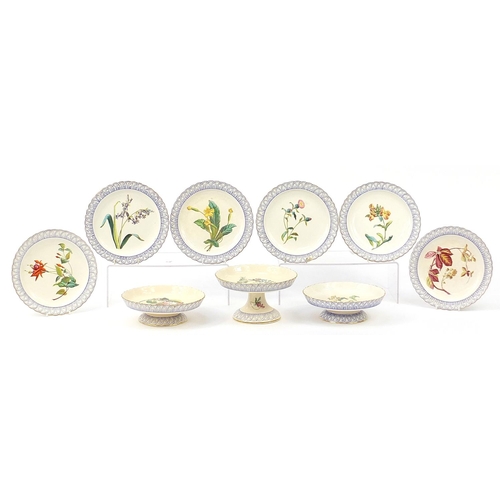 1833 - Copeland, Victorian nine piece desert service comprising three comports and six plates, each decorat... 