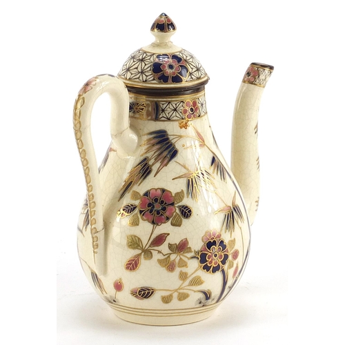 479 - Zsolnay Pecs, Hungarian coffee pot hand painted with flowers, numbered 529 to the base, 14cm high