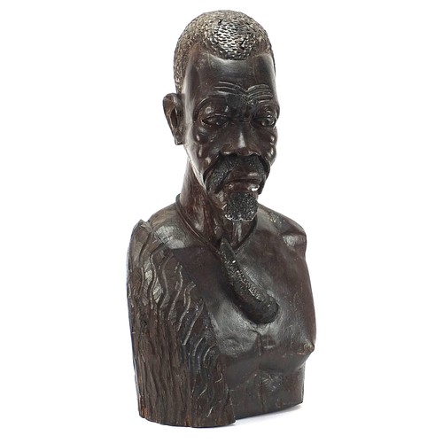 1933 - Large African carved wood bust of a tribesman, 51.5cm high