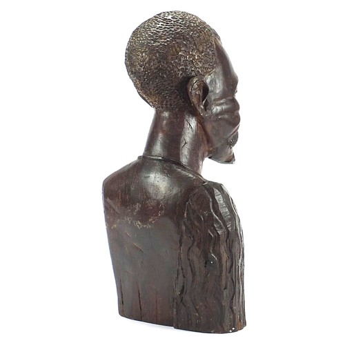 1933 - Large African carved wood bust of a tribesman, 51.5cm high