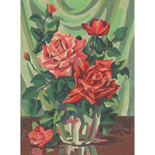 2133 - Still life roses in a vase, Impressionist mixed media on board, framed, 40cm x 30cm excluding the fr... 