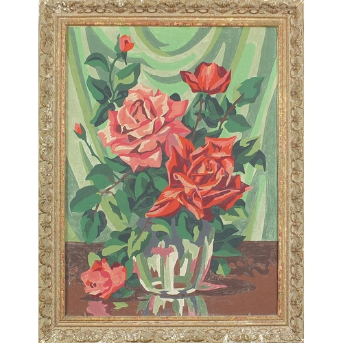 2133 - Still life roses in a vase, Impressionist mixed media on board, framed, 40cm x 30cm excluding the fr... 