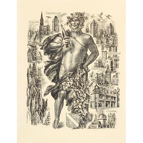 2132 - Albert Decaris - Bacchus Greek god of wine , French caricature,, signed ink and pencil on card, moun... 