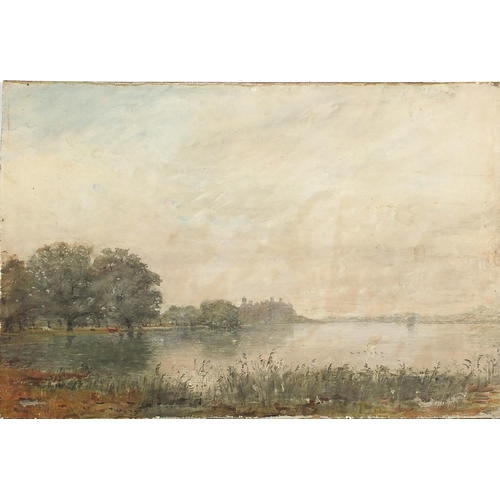 2115 - River landscape with cows, watercolour, bearing an indistinct signature, possible J Kinn...?, unfram... 