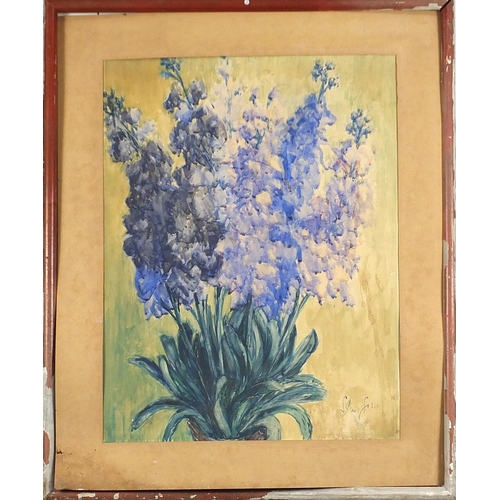 1910 - Still life bluebells, watercolour, mounted and framed, 63cm x 48.5cm excluding the mount and frame