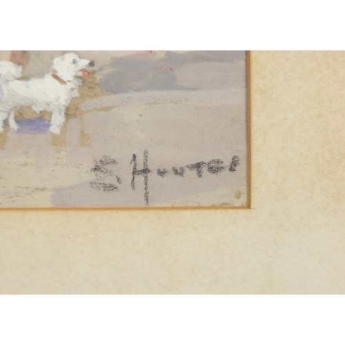 2010 - S Hunter - Horse and cart in crowded street, signed gouache, mounted, framed and glazed, 28.5cm x 18... 