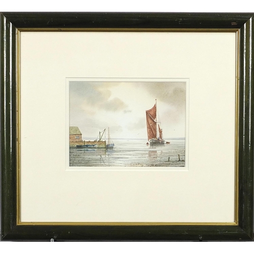 2046 - Alan Whitehead - Estuary scene with Thames barge, signed watercolour, mounted, framed and glazed, 19... 