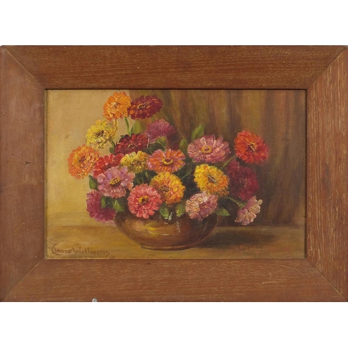 1769 - Still life with flowers in a vase, early 20th century oil on board, indistinctly signed, possibly Ch... 