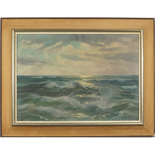 364 - North Sea, Holland, choppy seascape, oil on canvas, signed V Beerk, mounted, and framed, 68.5cm x 49... 