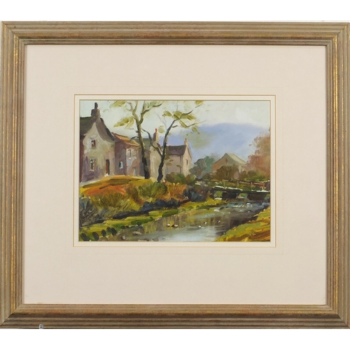 721 - Attributed to Robert Brindley - Linton in autumn, oil, mounted, framed and glazed, 25cm x 18cm exclu... 