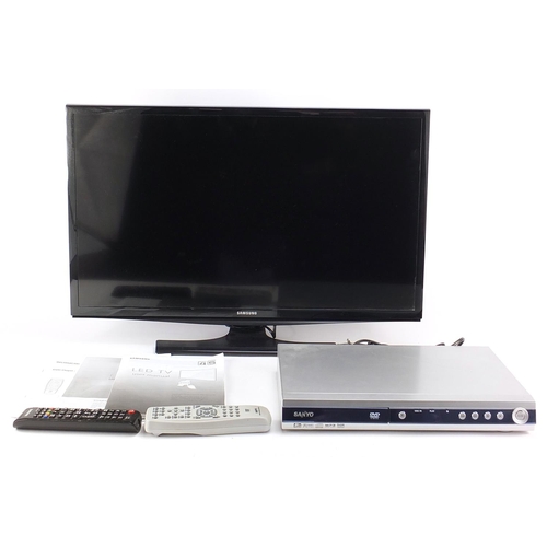 1019 - Samsung 28 inch LED television and a Sanyo DVD player, the TV model UE28J4100AK