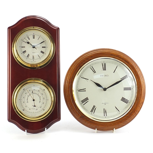 1010 - Metamec wall clock with barometer and a Seiko wall clock, the largest 43cm in length