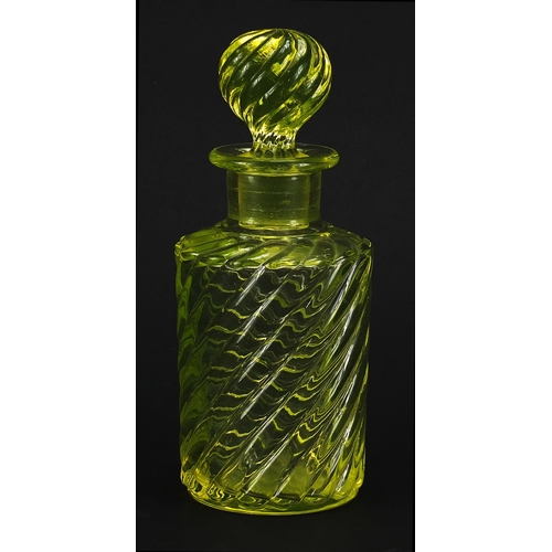 71 - Uranium writhen glass perfume bottle, possibly Baccarat, 20cm high