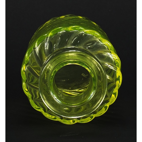 71 - Uranium writhen glass perfume bottle, possibly Baccarat, 20cm high