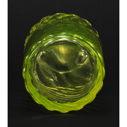 71 - Uranium writhen glass perfume bottle, possibly Baccarat, 20cm high