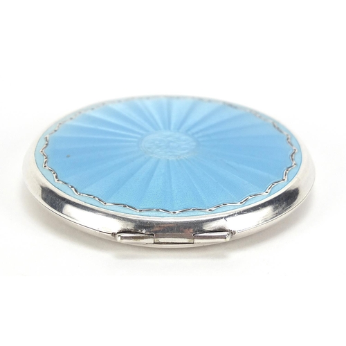 554 - Joseph Gloster Ltd, unmarked silver and guilloche enamel compact, 6.8cm in diameter, 66.5g