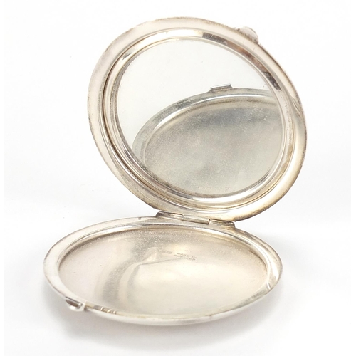 554 - Joseph Gloster Ltd, unmarked silver and guilloche enamel compact, 6.8cm in diameter, 66.5g