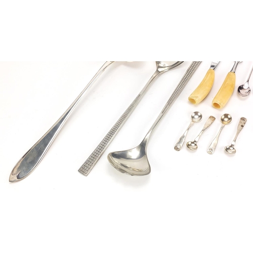 1882 - Scandinavian silver and silverplate including ivory handles knife and fork, M & Stad salad servers, ... 