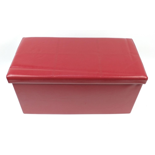 1032 - Red leatherette storage box, 40cm H x 80cm W x 40cm D