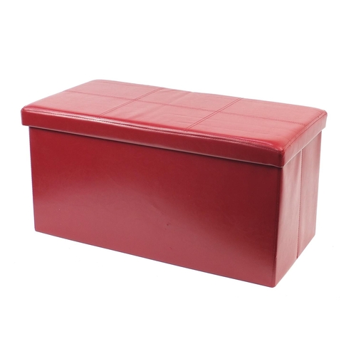 1031 - Red leatherette storage box, 40cm H x 80cm W x 40cm D