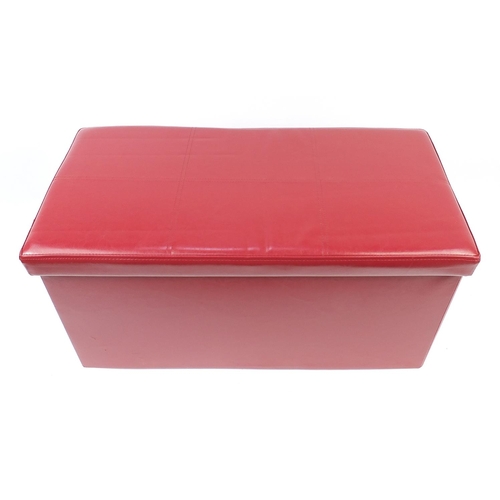 1031 - Red leatherette storage box, 40cm H x 80cm W x 40cm D