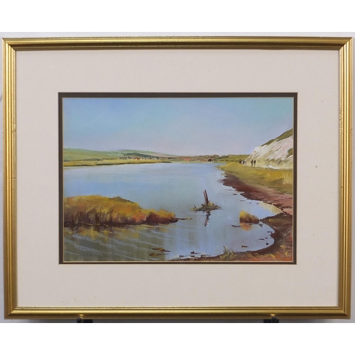 1034 - Susan Davies - A view towards Exeat, pastel, mounted, framed and glazed, 35cm x 25cm excluding the m... 
