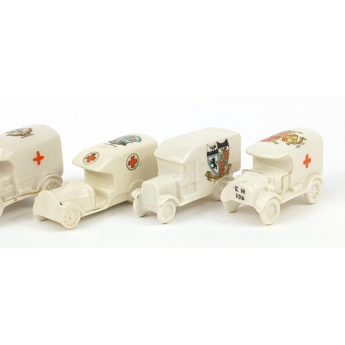 2571 - Six military interest crested china Red Cross vans with various crests including Blackburn and Westh... 