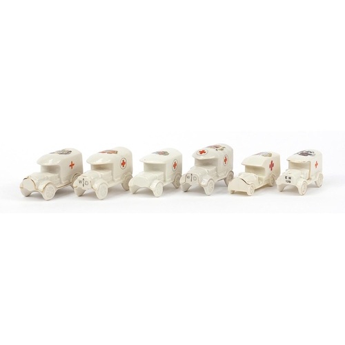 2575 - Six military interest crested china Red Cross vans with various crests including Chichester and Alre... 