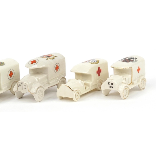 2575 - Six military interest crested china Red Cross vans with various crests including Chichester and Alre... 