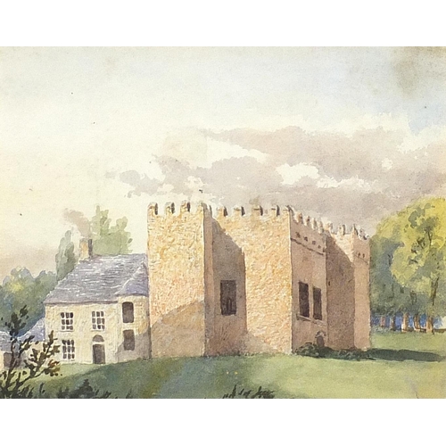 1791 - C Ryan - Ballyfermot Castle, watercolour, mounted, framed and glazed, 15.5cm x 12.5cm excluding the ... 