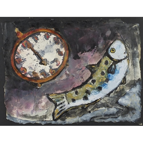 909 - Sara Wicks - Two mixed media including Serene Fish, mounted, framed and glazed, the largest 41.5cm x... 