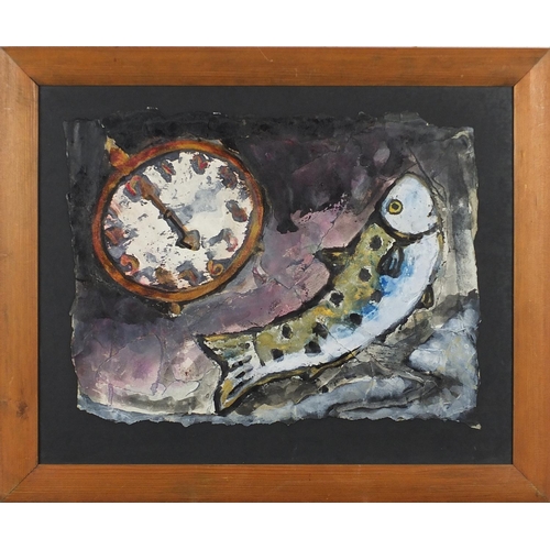 909 - Sara Wicks - Two mixed media including Serene Fish, mounted, framed and glazed, the largest 41.5cm x... 