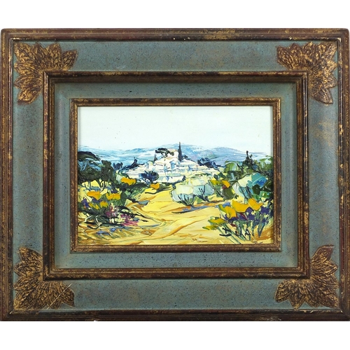 779 - Duaiv - Continental village landscape, Impressionist oil on canvas, labels and verso, mounted and fr... 