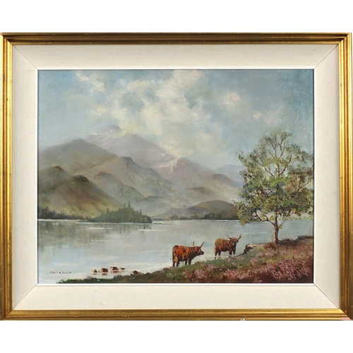 510 - David K Wilson 1999 - Loch Achray and Ben Venue, oil on canvas, mounted and framed, 44cm x 34.5cm ex... 