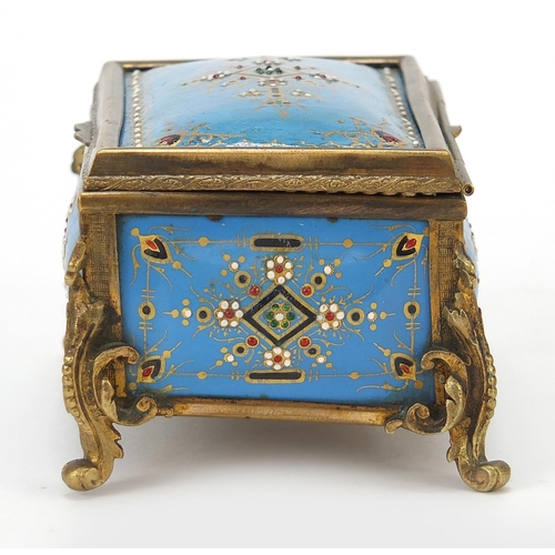 481 - 19th century jewelled and enamelled Tahan jewellery box, possibly Sevres with silk lined button back... 